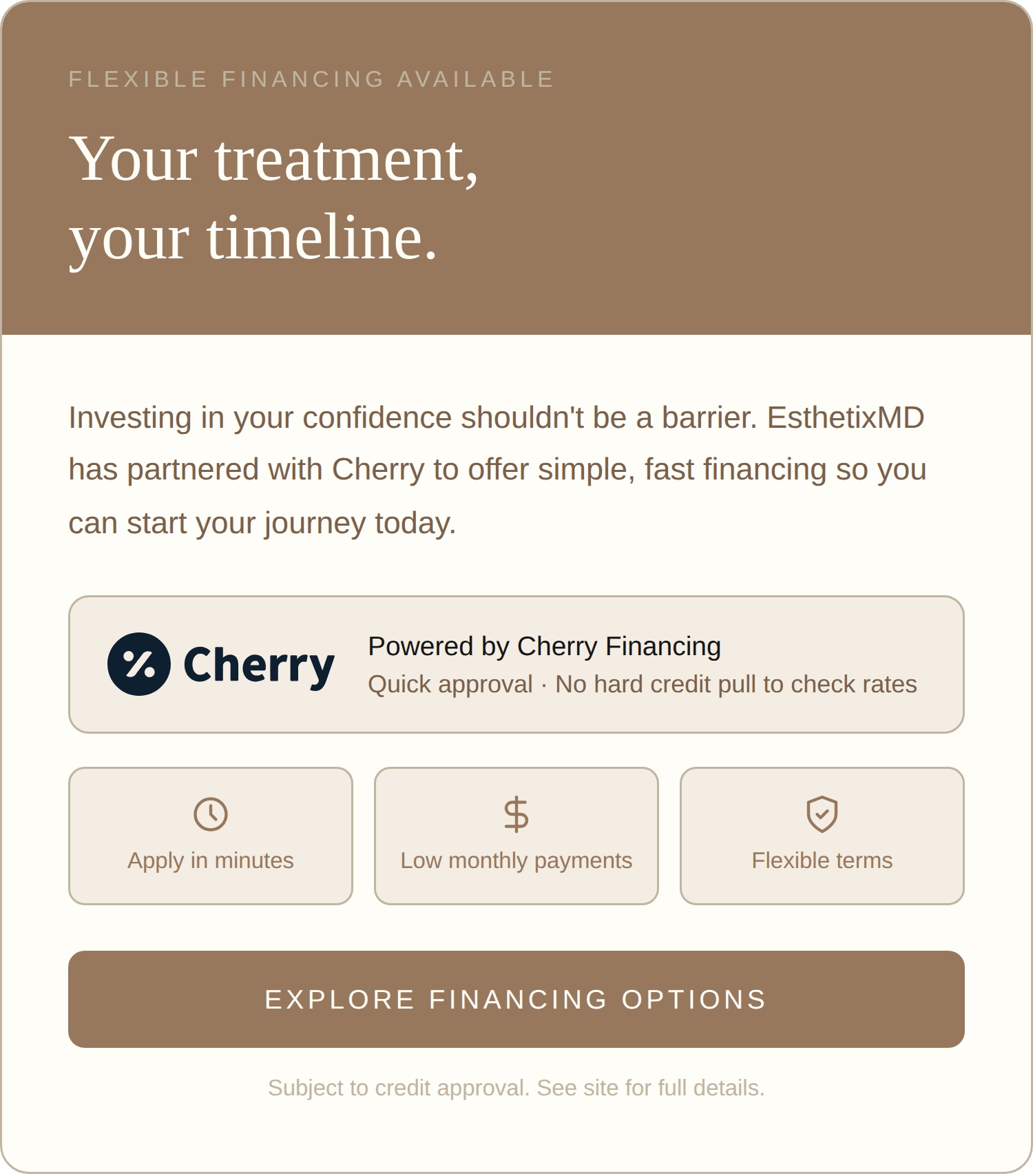 Flexible financing available — Explore Cherry financing options at EsthetixMD
